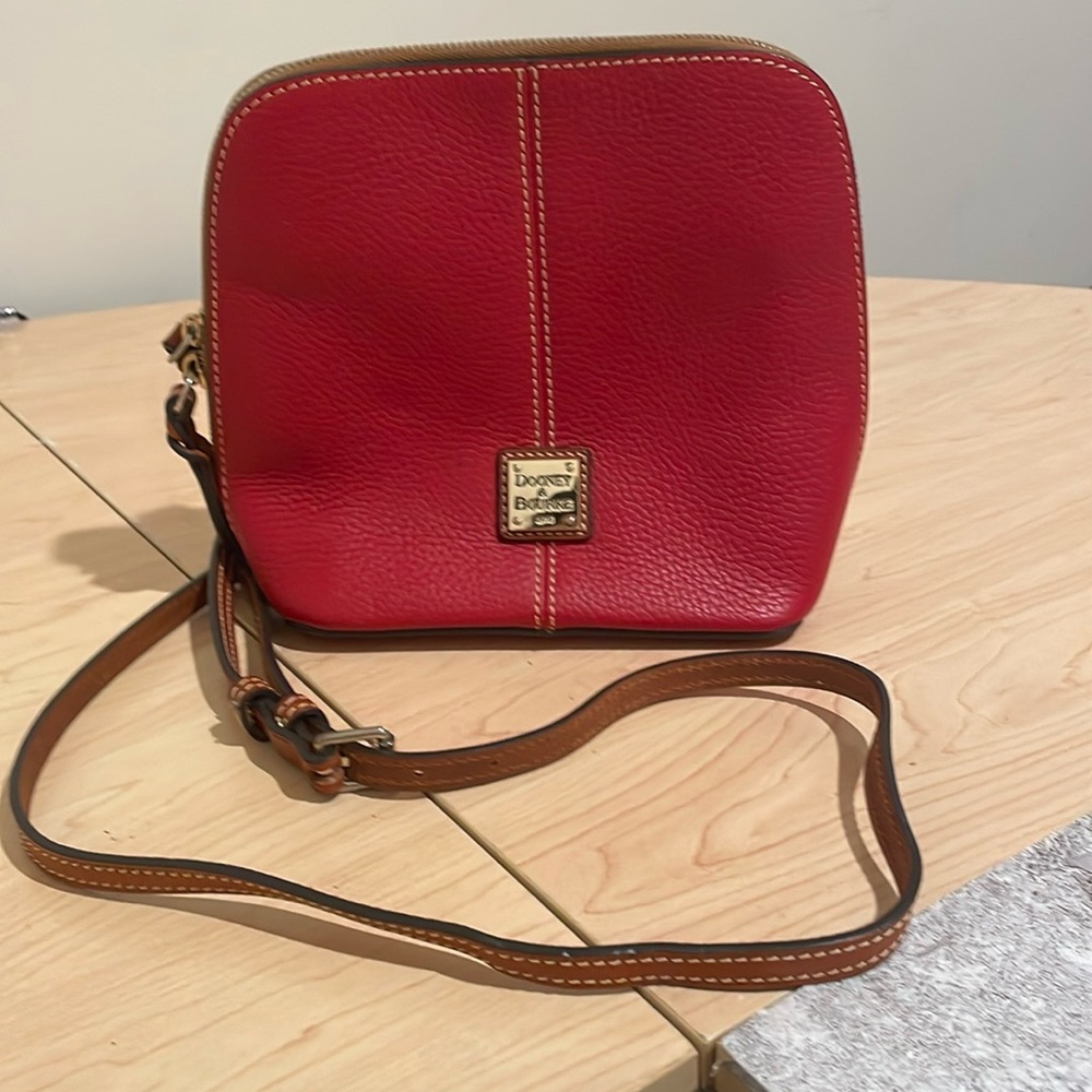Dooney & Bourke Red Leather Crossbody with Tan Strap
